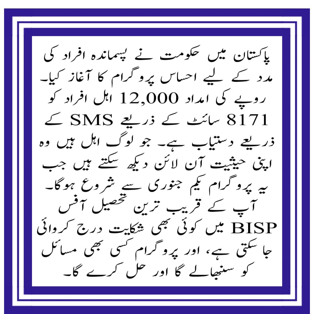 The Newest Method of 2025 for the Ehsaas Program 12000 Online Check 8171 Portal and SMS Way