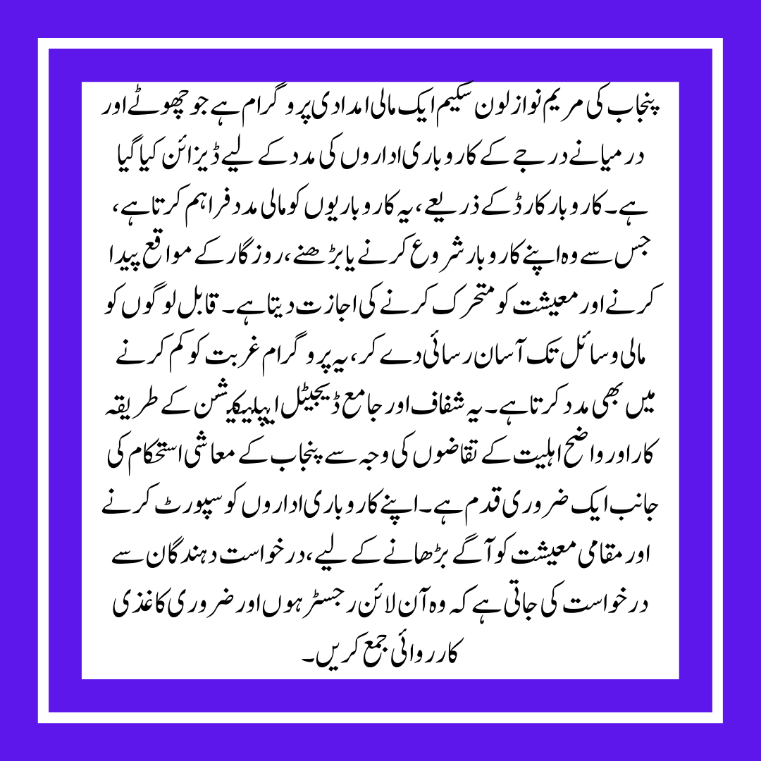 Eligibility for the Maryam Nawaz Loan Scheme 2025 Understand the Amount of the Loan
